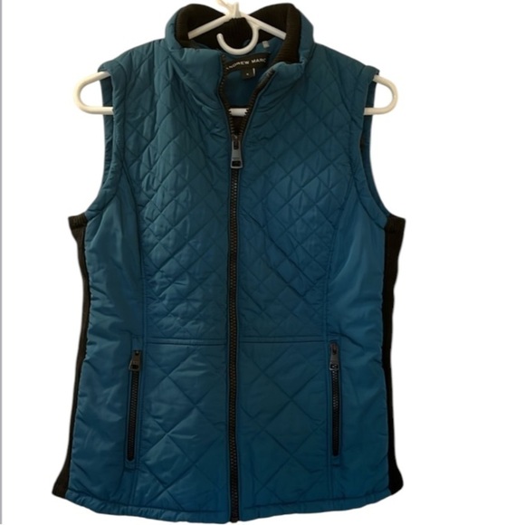 Andrew Marc Quilted Vest Teal color with black Size S - Picture 1 of 10